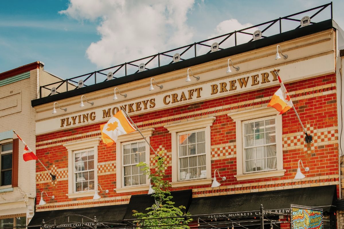 Front entrance of Flying Monkeys Craft Brewery & Taproom in Barrie